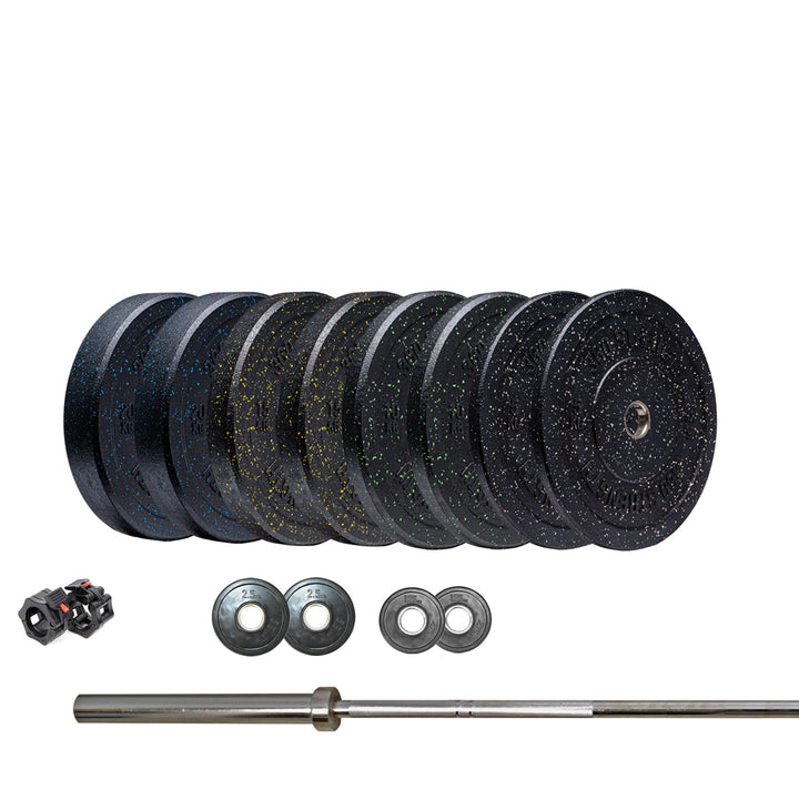 128kg Bumper Plate Olympic Barbell Set Little Bloke Fitness