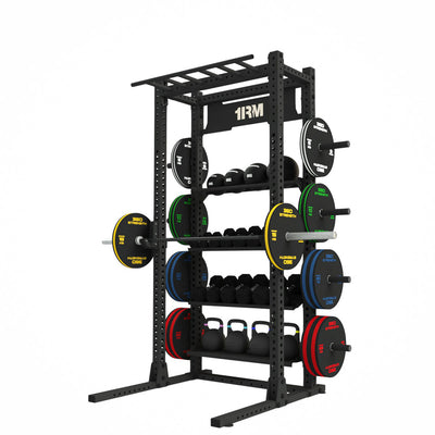 1RM Obsidian Squat Rack with Multi-Grip Chin and Full Storage – 2.5m | Commercial