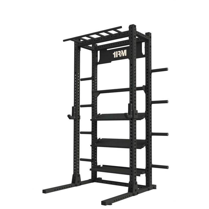 1RM Obsidian Squat Rack with Multi-Grip Chin and Full Storage – 2.5m | Commercial