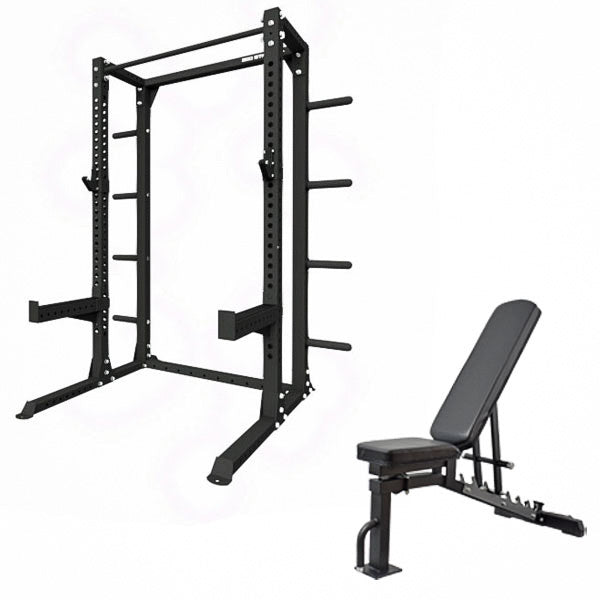 360 Strength Squat Rack, FID Bench & 128kg Bumpers Barbell Package