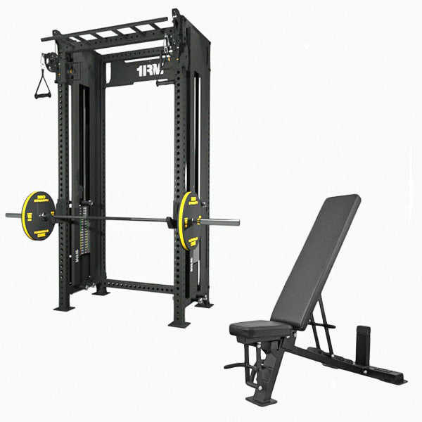 1RM Ebony Functional Trainer Rack with Adjustable Bench Package