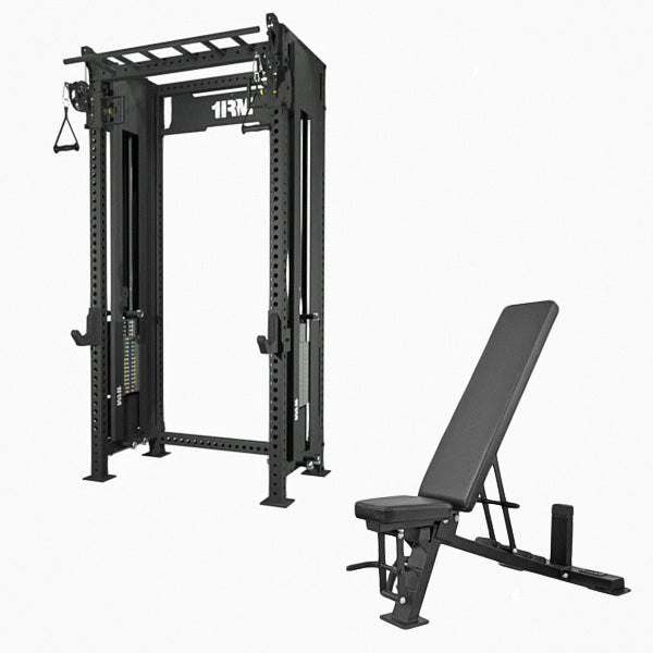 1RM Ebony Functional Trainer Rack with Adjustable Bench Package