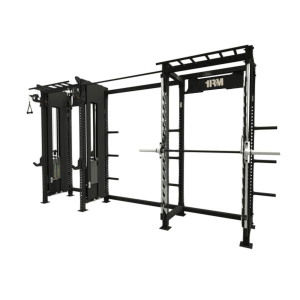 Pre Order - Expected Late Sept | 1RM Ebony Functional Rack & Smith Machine Combo Side by Side