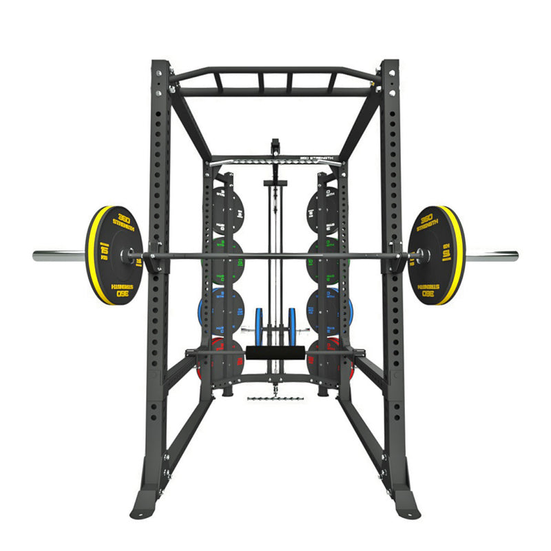 360 Strength Power Rack, Lat Pulldown FID Bench Bumpers Bar Flooring Package