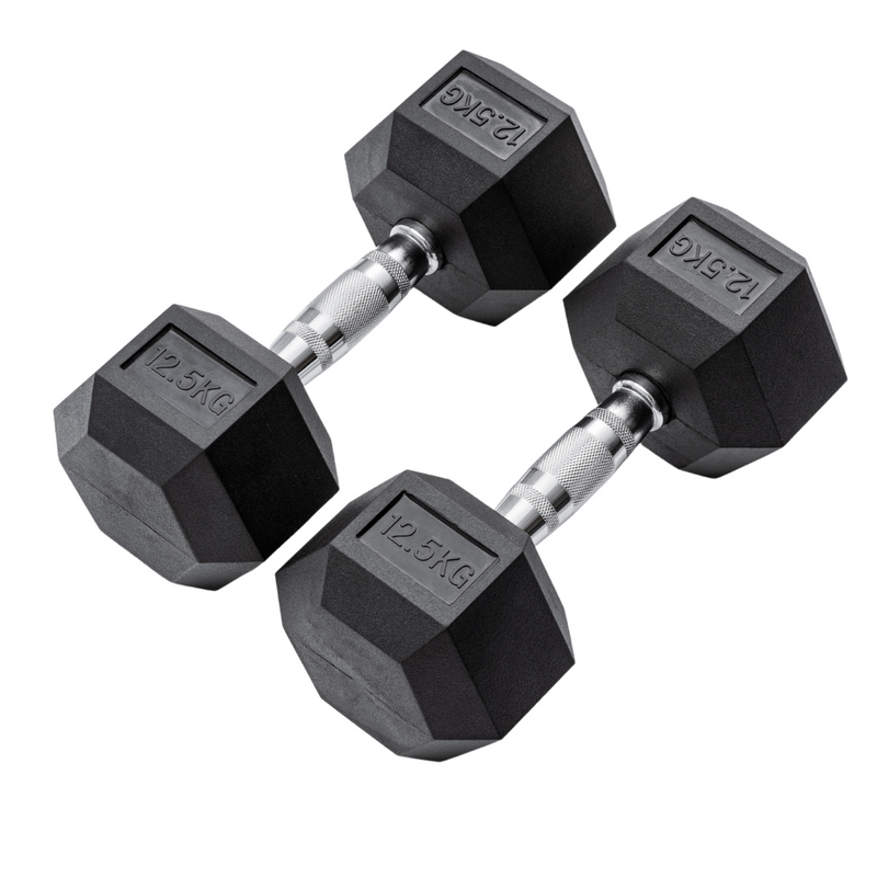 12.5kg Classic Rubber Hex Dumbbell PAIR