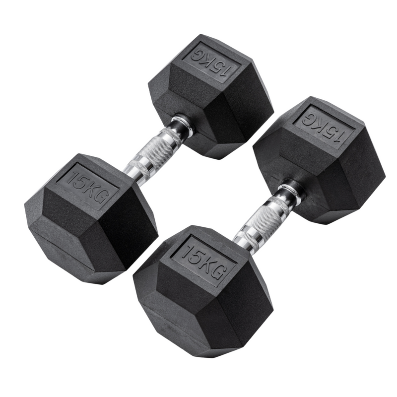 15kg Classic Rubber Hex Dumbbell PAIR