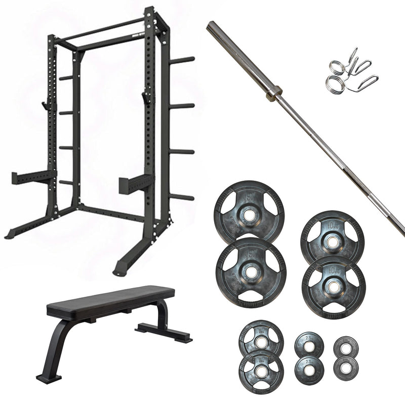 360 Strength Squat Rack, Flat Bench & 88kg Olympic Package