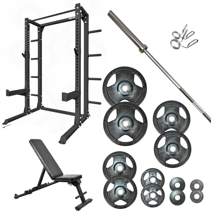 360 Strength Squat Rack, FID Bench & 128kg Olympic Package