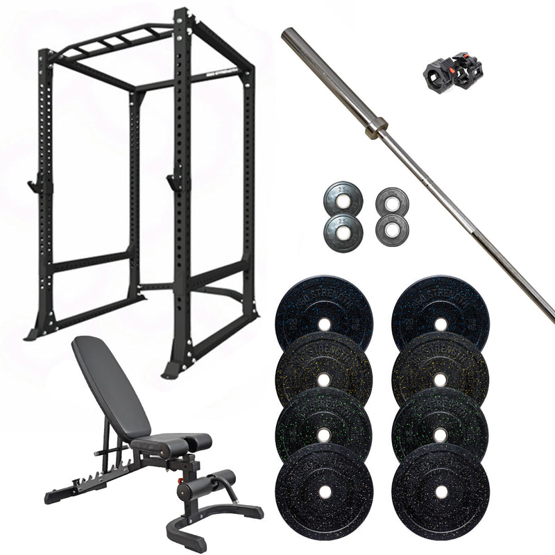 Power Rack FID bench & 128kg Bumpers Barbell Package